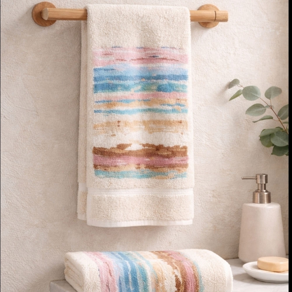 Vintage JCPenney Brushstrokes Hand Towels | Made in USA| Boho Southwest Abstract